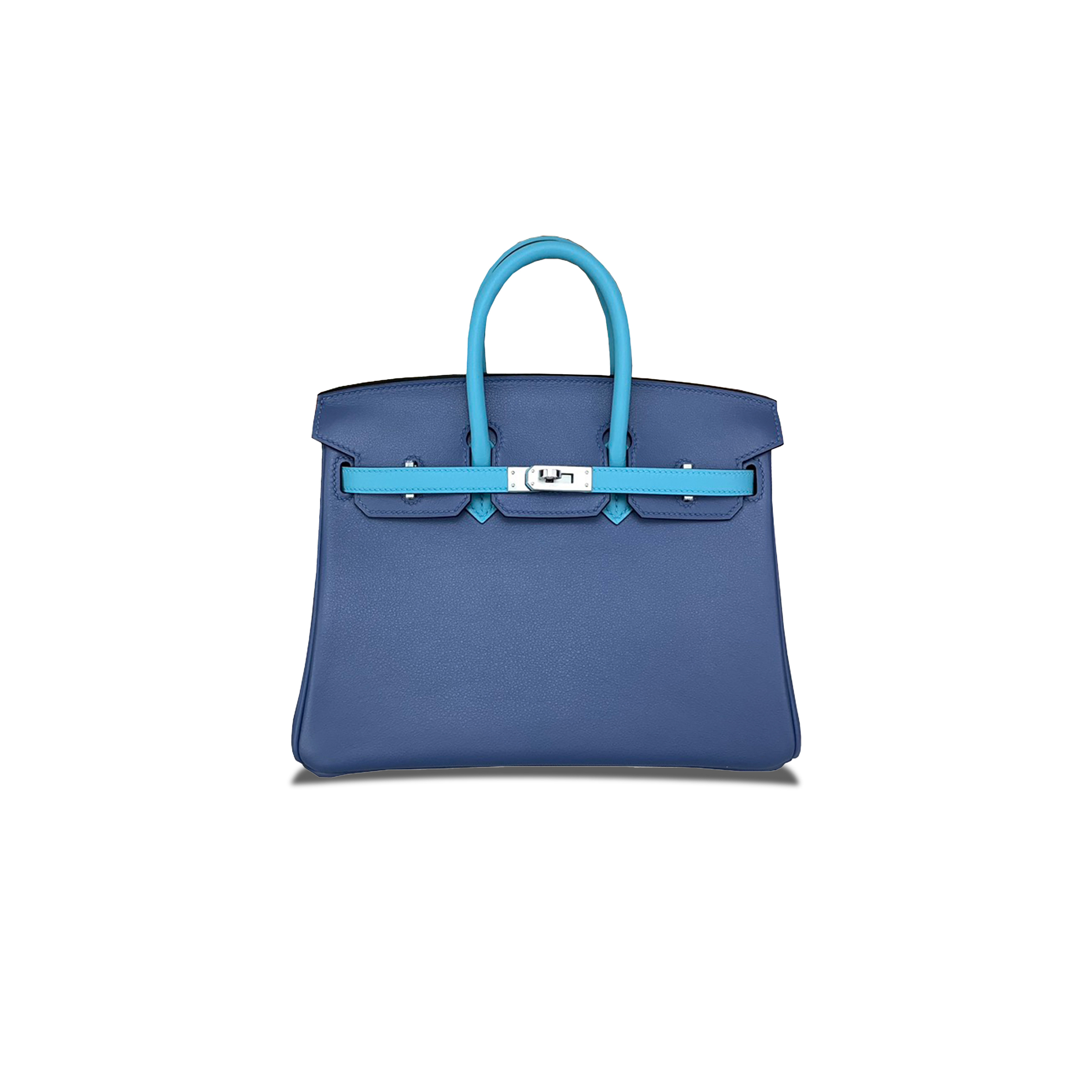 HERMÈS BIRKIN 25 SWIFT LEATHER AGATE BLUE AND MACRON BLUE SILVER BUCKLE BAG H049363CK02 (25*20*13cm)